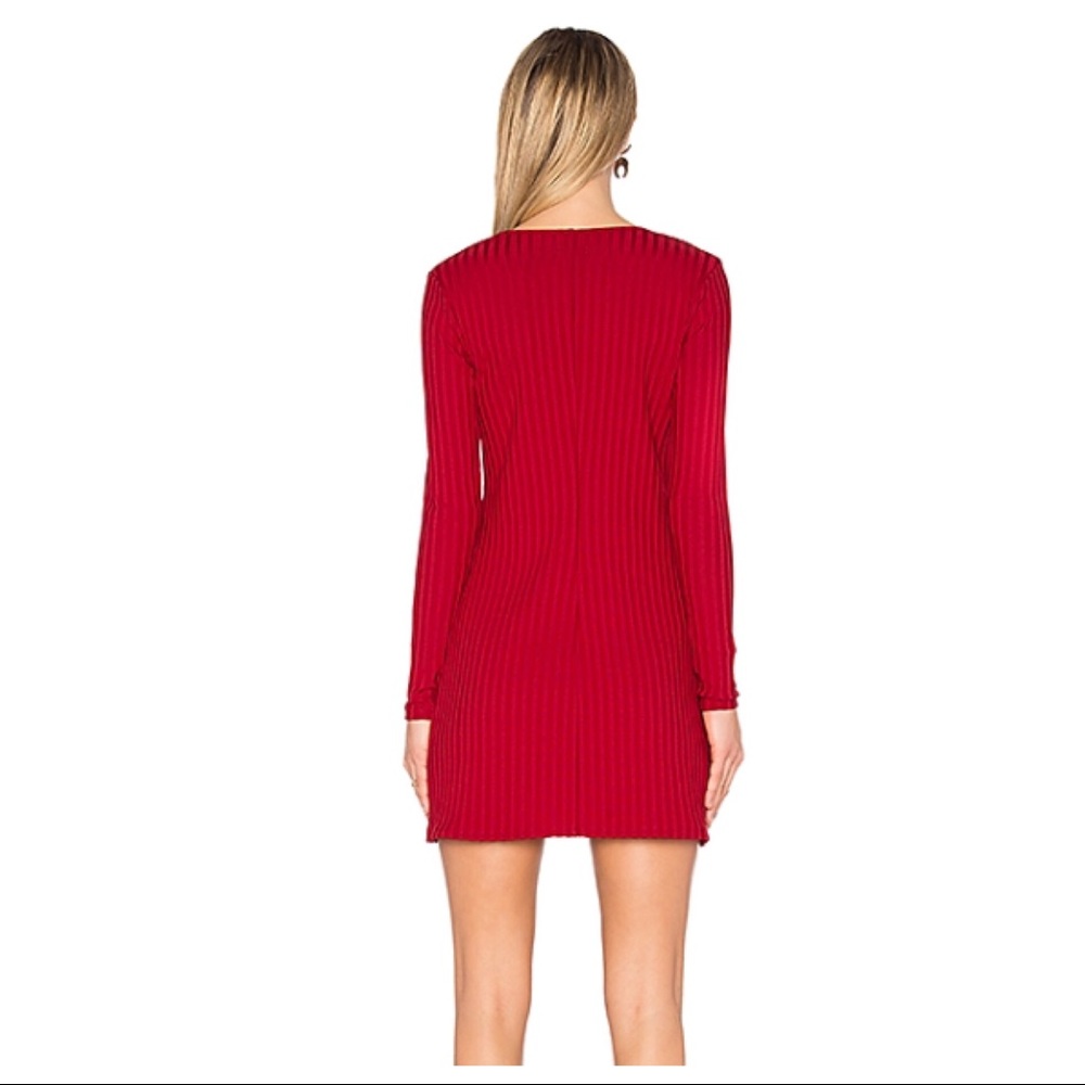 NBD LONG SLEEVE RIBBED V-NECK MINI DRESS - Picture 2 of 3